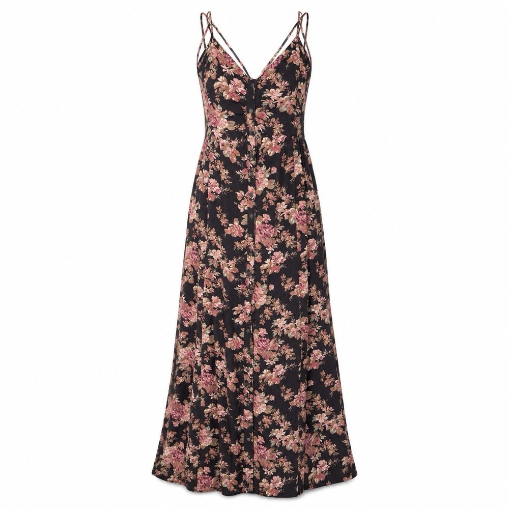Whimsigoth Floral Maxi Dress M Black Dark Academia Fall Boho Chic Romantic Y2K
